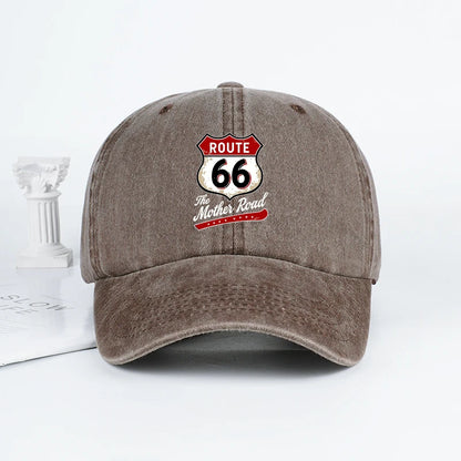 Vintage Route 66 "The Mother Road" Print Washed Baseball Cap