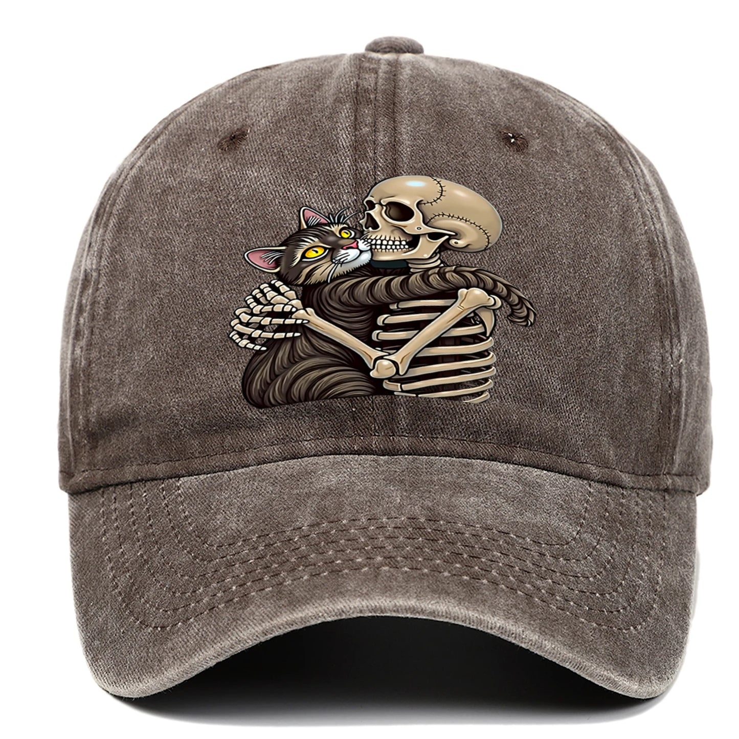 Cat And Skeleton Printed Baseball Hat For Men And Women