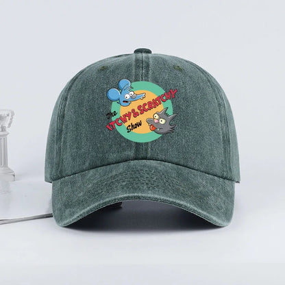 Itchy & Scratchy Show Print Washed Baseball Cap
