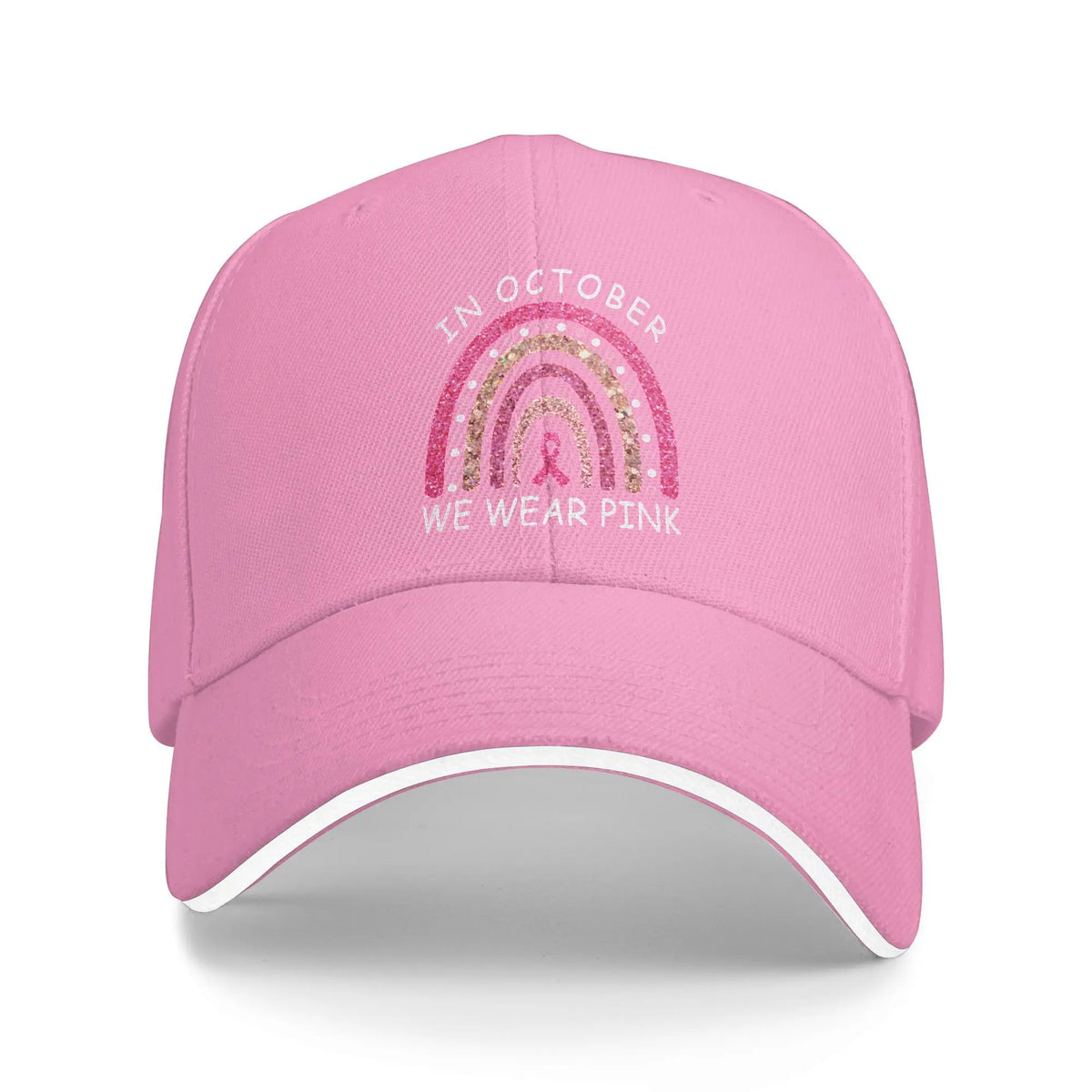 October We Wear Pink Rainbow Breast Cancer Awareness Ribbon Sandwich Cap Baseball Cap