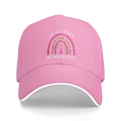 October We Wear Pink Rainbow Breast Cancer Awareness Ribbon Sandwich Cap Baseball Cap