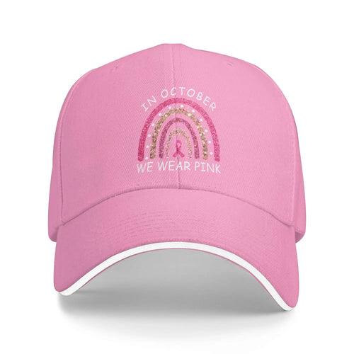 October We Wear Pink Rainbow Breast Cancer Awareness Ribbon Sandwich Cap Baseball Cap