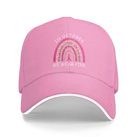 October We Wear Pink Rainbow Breast Cancer Awareness Ribbon Sandwich Cap Baseball Cap