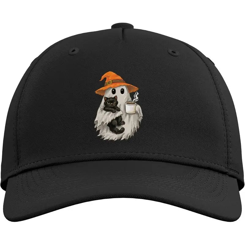 Halloween Ghost Black Cat Mom Funny Coffee Lover Meh Spooky Adjustable Baseball Hat