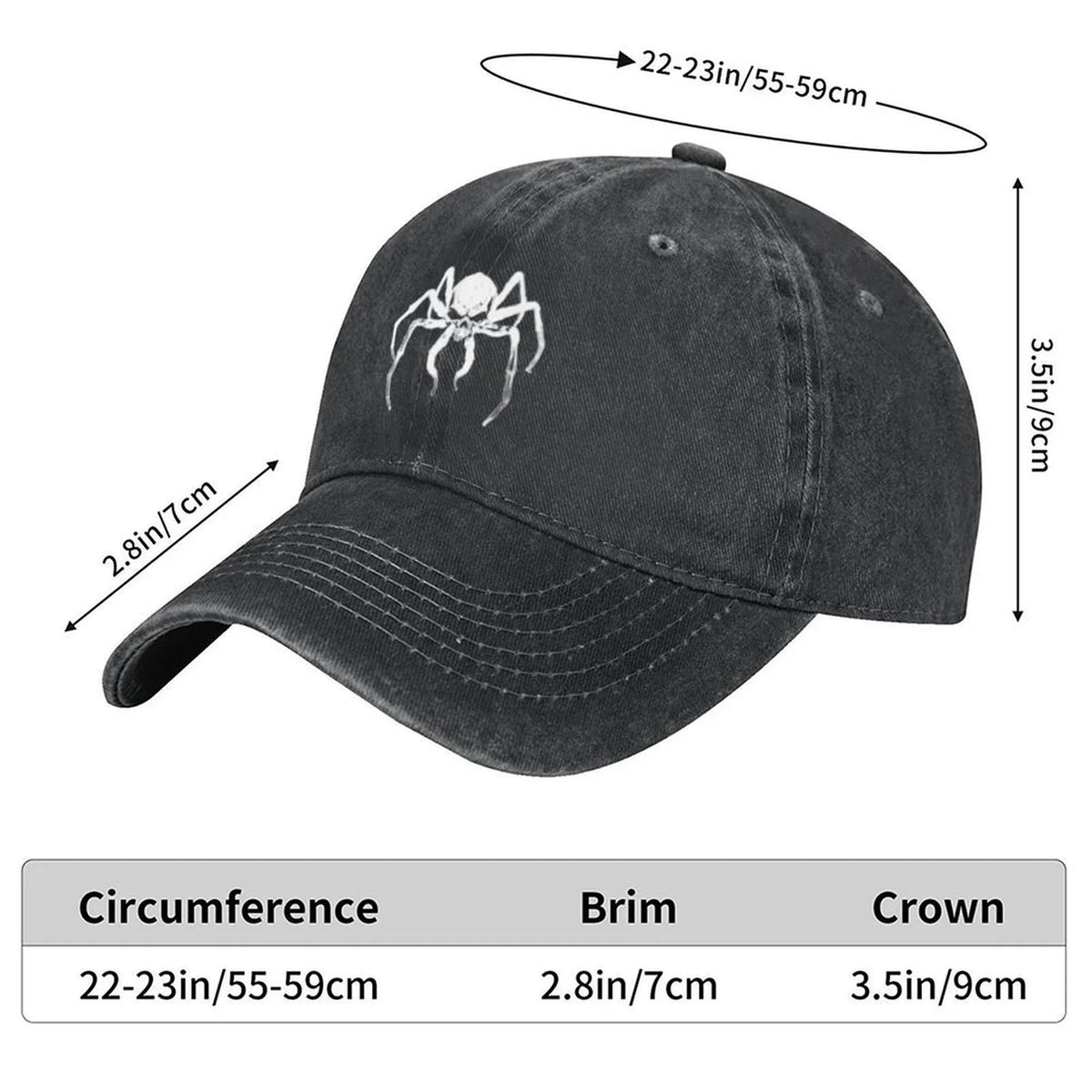Skeleton Spider Skull Print Vintage Wash Baseball Cap