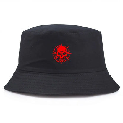 Black Bucket Hat Summer Fisherman Hat Fishing Hat With Red Skull Print