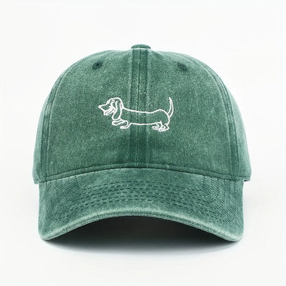 Dog Patterned Embroidered Baseball Cap Men Women Vintage Washed Cotton