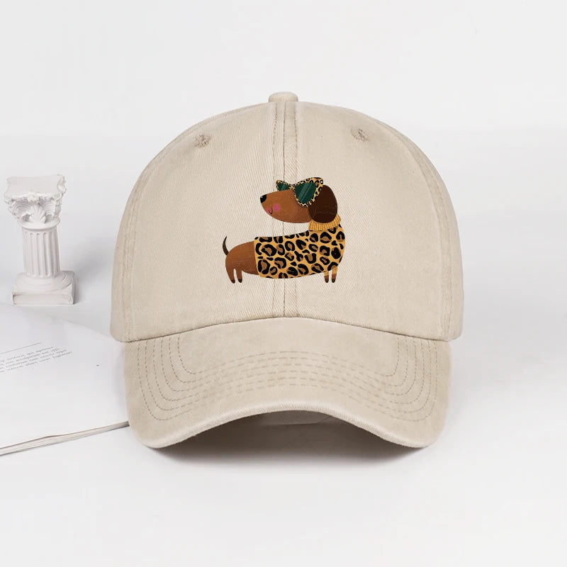 Leopard-Print Dachshund Baseball Cap