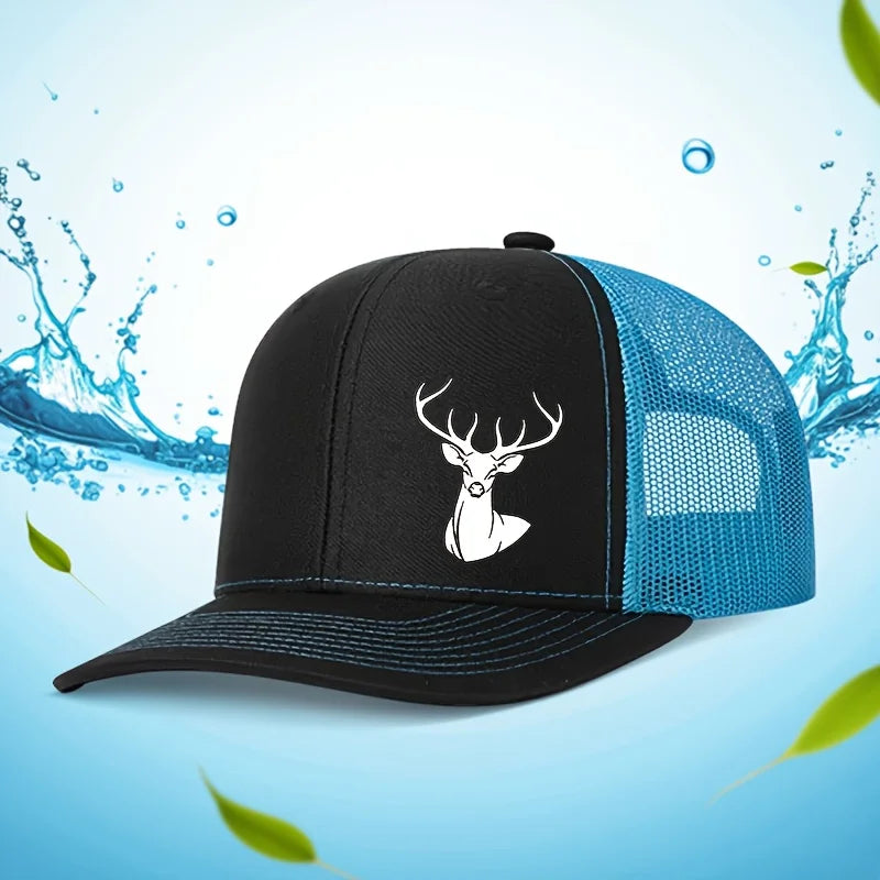 White Deer Head Printed Snapback Caps Breathable Mesh