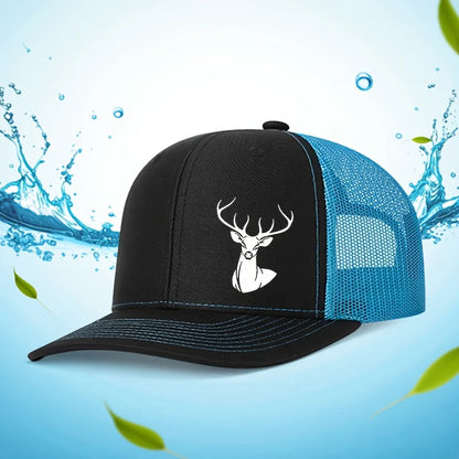 White Deer Head Printed Snapback Caps Breathable Mesh