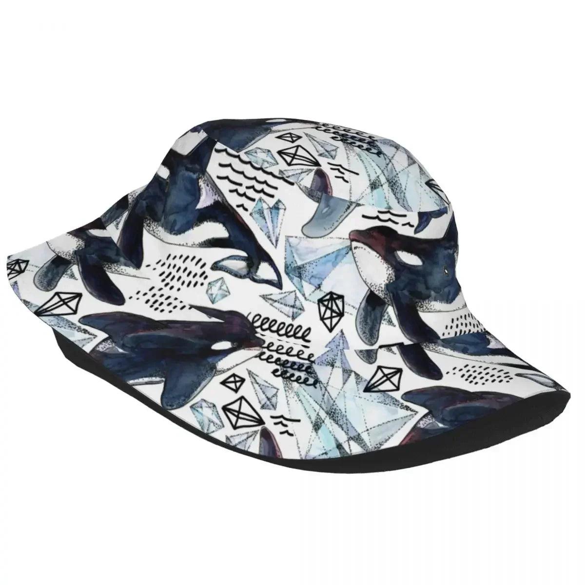 Fisherman Hat Unisex Bob Cap Killer Whale Watercolor Arctic Ice And Ocean