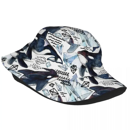 Fisherman Hat Unisex Bob Cap Killer Whale Watercolor Arctic Ice And Ocean