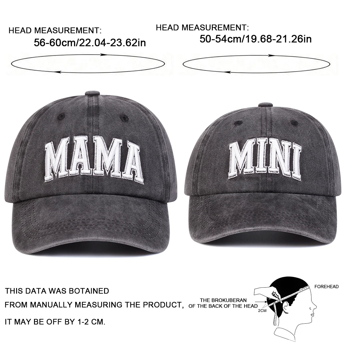 Unisex Parent Child 3D MAMA/MINI Embroidery Wash Baseball Caps Spring Autumn