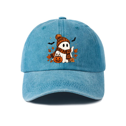 Scarf Ghost And Pumpkin Graphic Baseball Cap