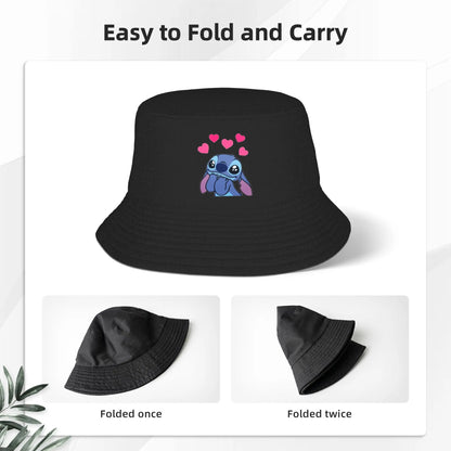 Trendy Stitch Falling in Love Bucket Hat Woman Packable Outdoor Lilo and Stitch