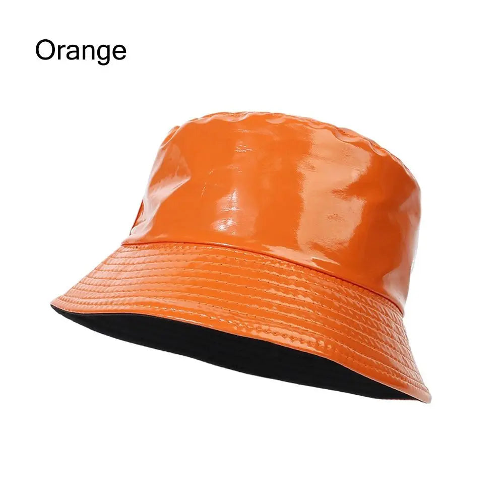 Faux Leather Bucket Hat Women Reversible PU Leather Sun Hat