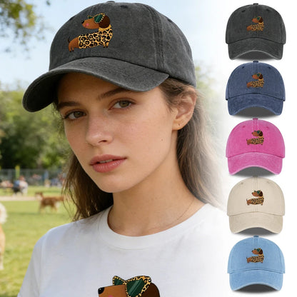 Leopard-Print Dachshund Baseball Cap