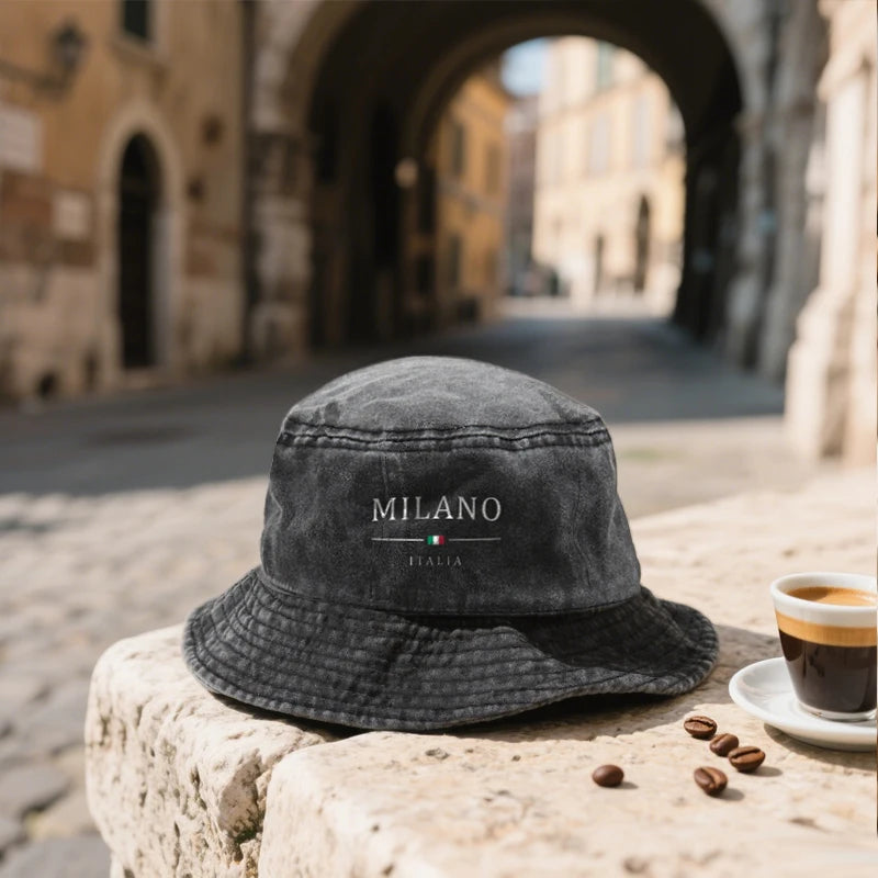 Cotton Washed Bucket Hat Milano Design Vintage Distressed Fisherman Cap Retro