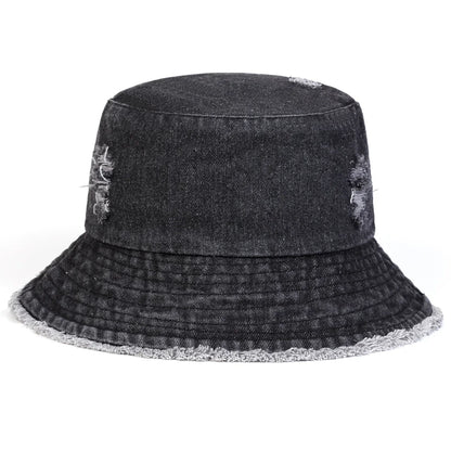 Unisex Solid Color Distressed Cowboy Bucket Hats