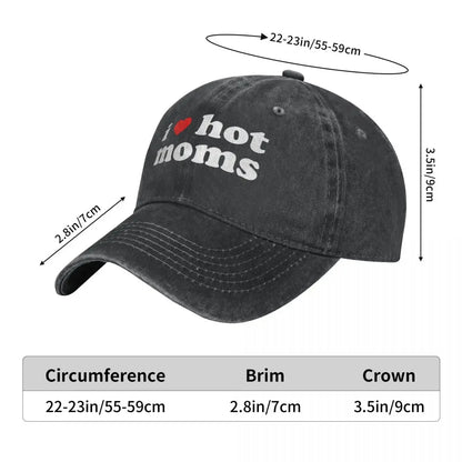 I Love Hot Moms Red Heart Baseball Caps