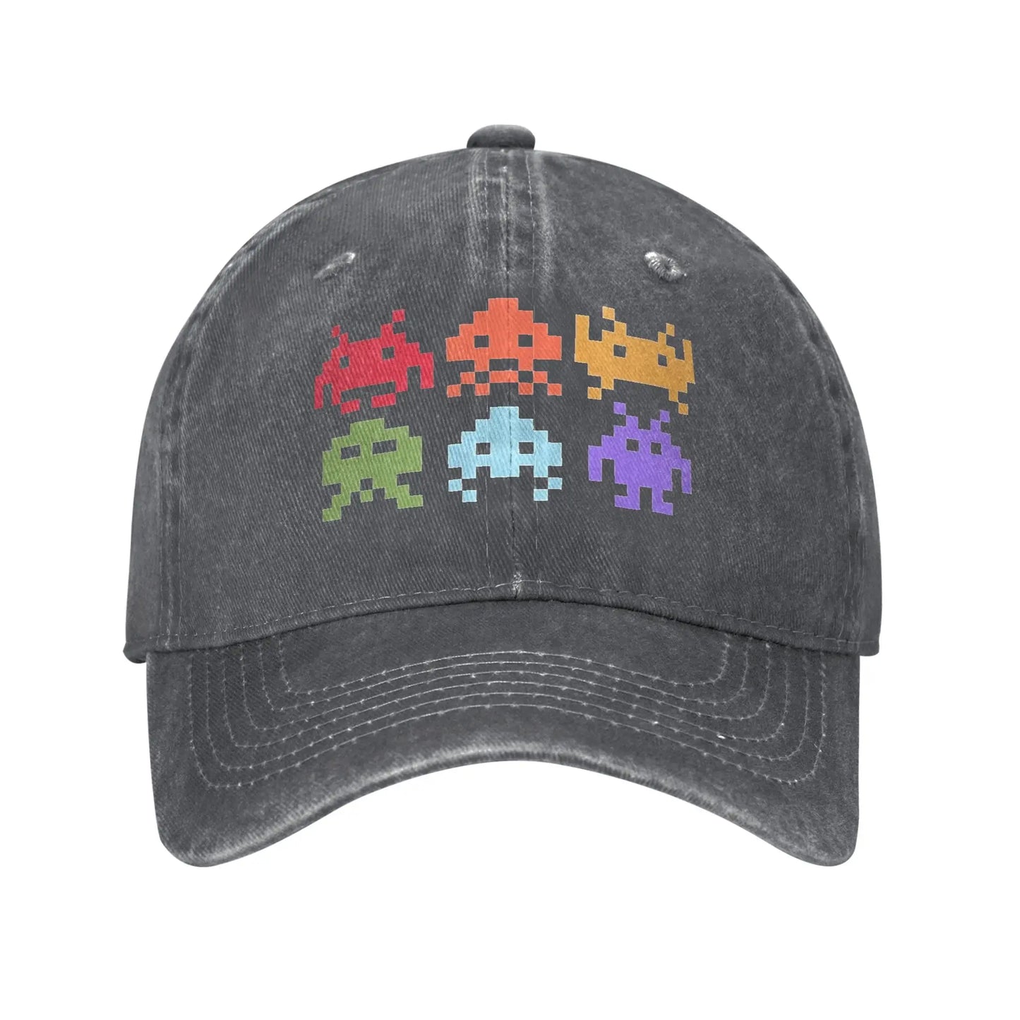 Casual Space Invaders Pixel Art Rainbow Aliens Baseball Caps