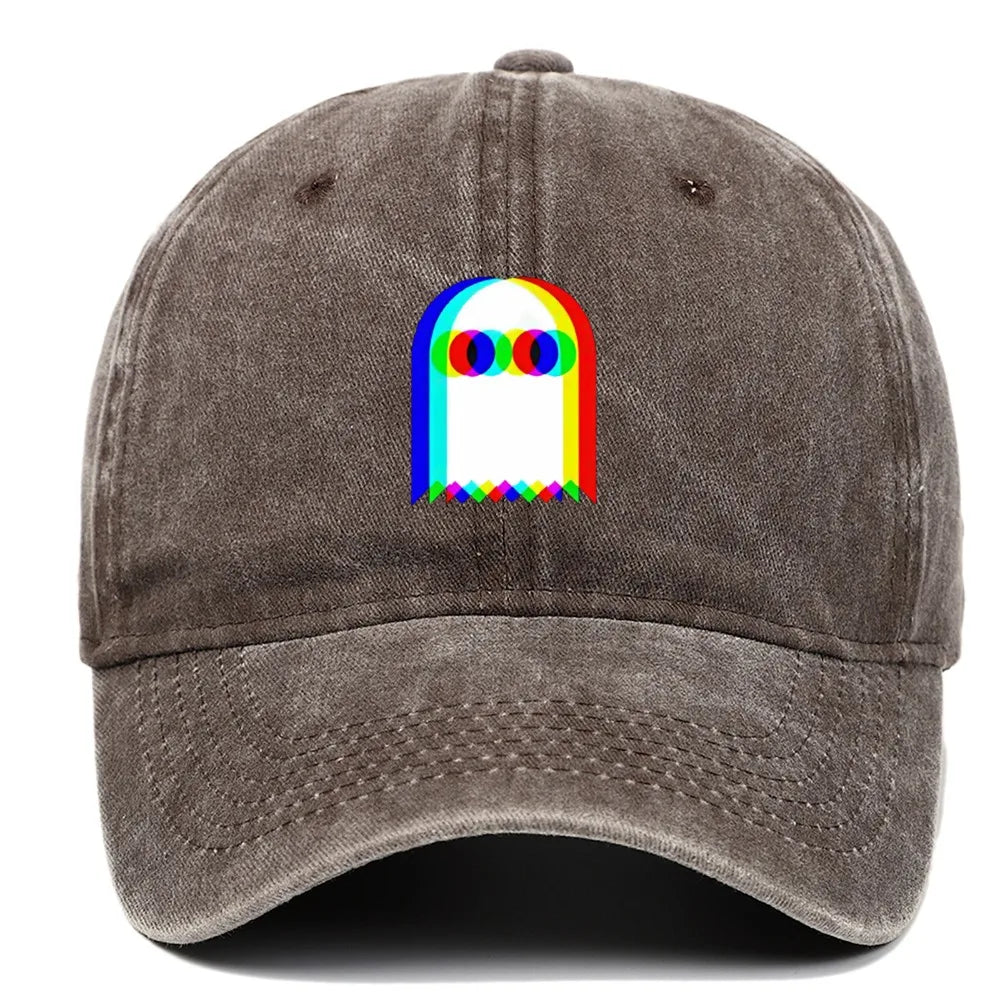 Retro Rainbow Ghost Print Washed Baseball Cap