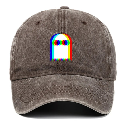 Retro Rainbow Ghost Print Washed Baseball Cap