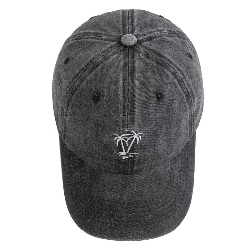 New Unisex Washed Cotton Cap Coconut Tree Embroidery Vintage Baseball Cap