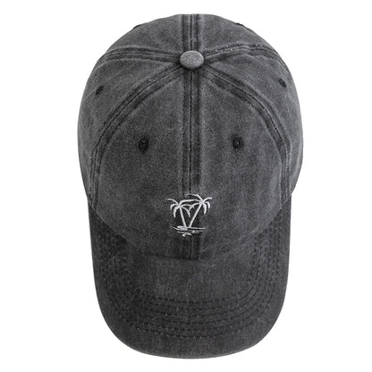 New Unisex Washed Cotton Cap Coconut Tree Embroidery Vintage Baseball Cap