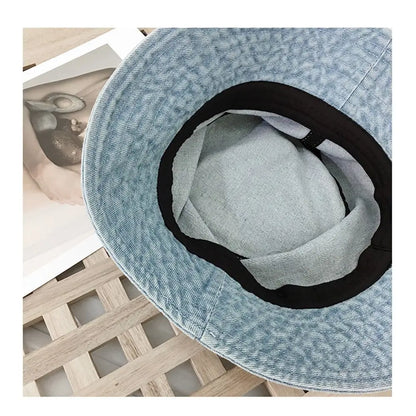 Unisex Cotton Bucket Hats Women Summer Sunscreen Panama Hat Men Denim