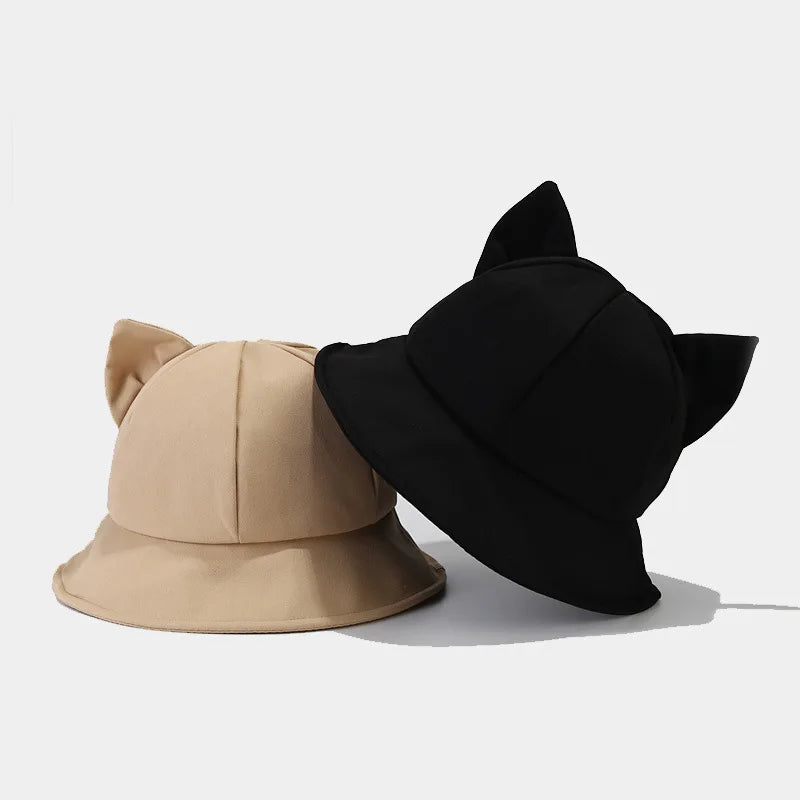 New Cartoon Cat Ear Bucket Hat Cap For Girl Sun Hat Women Korean