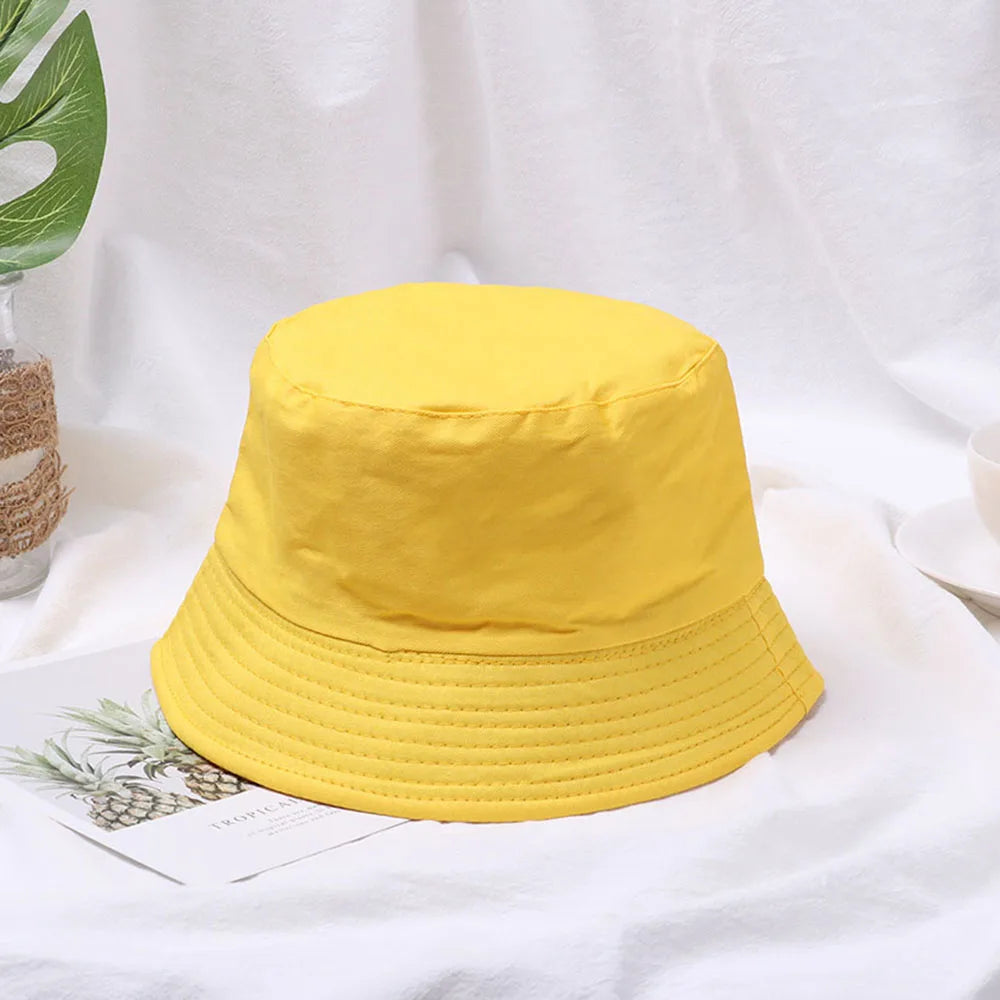 Fashion Cotton Bucket Hats Summer Foldable Sunscreen Panama Hat Solid Color