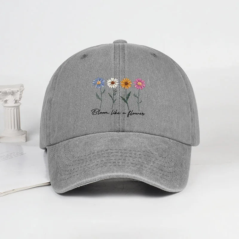 Vintage Washed Daisy Baseball Cap – Unisex “Flowers in Bloom” Letter Print