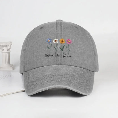 Vintage Washed Daisy Baseball Cap – Unisex “Flowers in Bloom” Letter Print