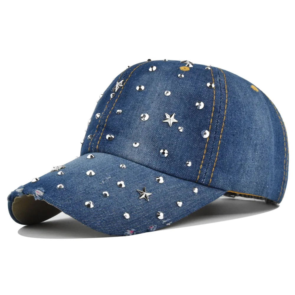 Denim Baseball Cap Washed Hat Vintage Rivet Star Sunshade Snapback Hats