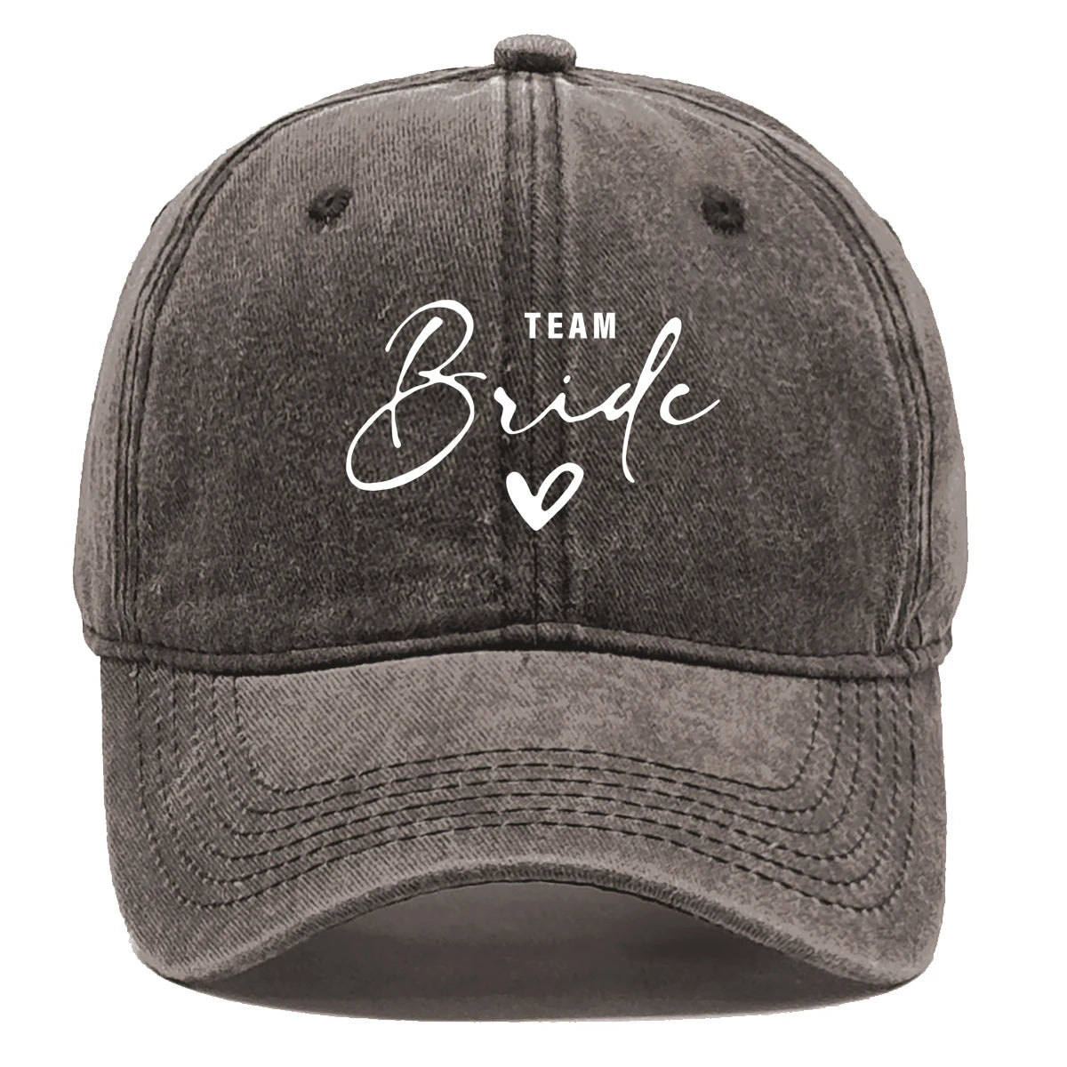 Washed Distressed Snapback Text Team Bride Printed Baseball Hat