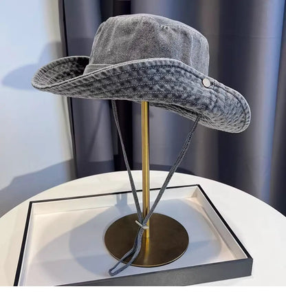 Vintage Washed Denim Bucket Hat Unisex Summer Sun Hat For Women Men