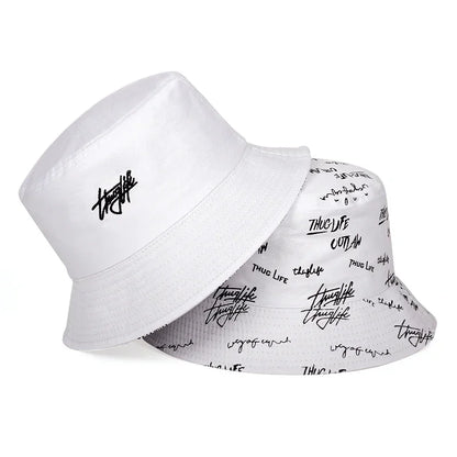 Unisex Double Sided Wearable Thug Life Embroidery Personality Bucket Hats