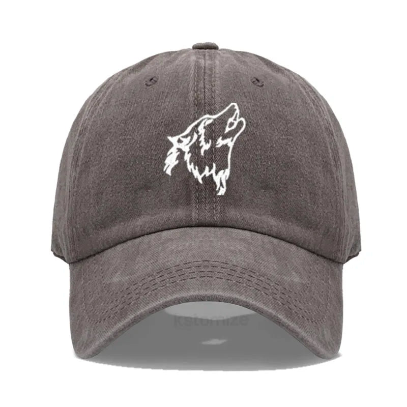 Wolf Embroidered Baseball Cap For Women Men