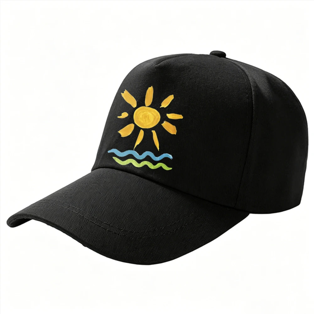 Hand Drawn Sun Wave Ocean Beach Print Baseball Cap