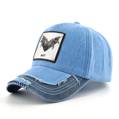 Vintage Denim Baseball Cap With Embroidery Bat Patch Men Dad Hats Women