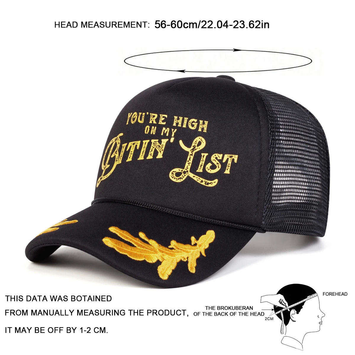 Unisex YOU'RE HIGH ON MY BITIN' LIST Print Baseball Caps