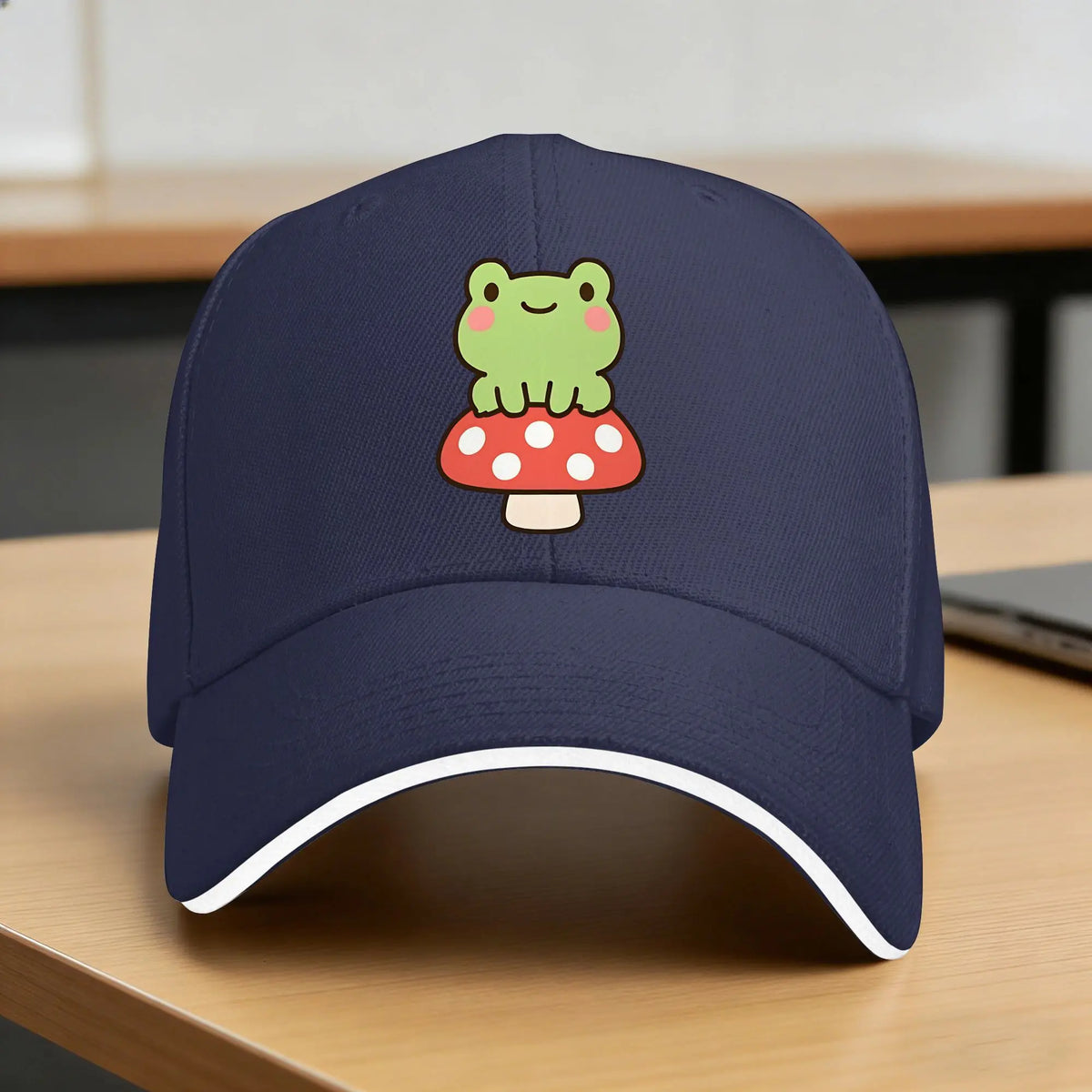 Cute Frog On A Mushroom Kawaii Frog Casual Baseball Cap