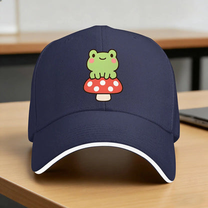 Cute Frog On A Mushroom Kawaii Frog Casual Baseball Cap