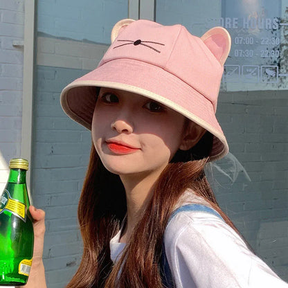 Korean Cartoon Cat Ears Women Bucket Hat
