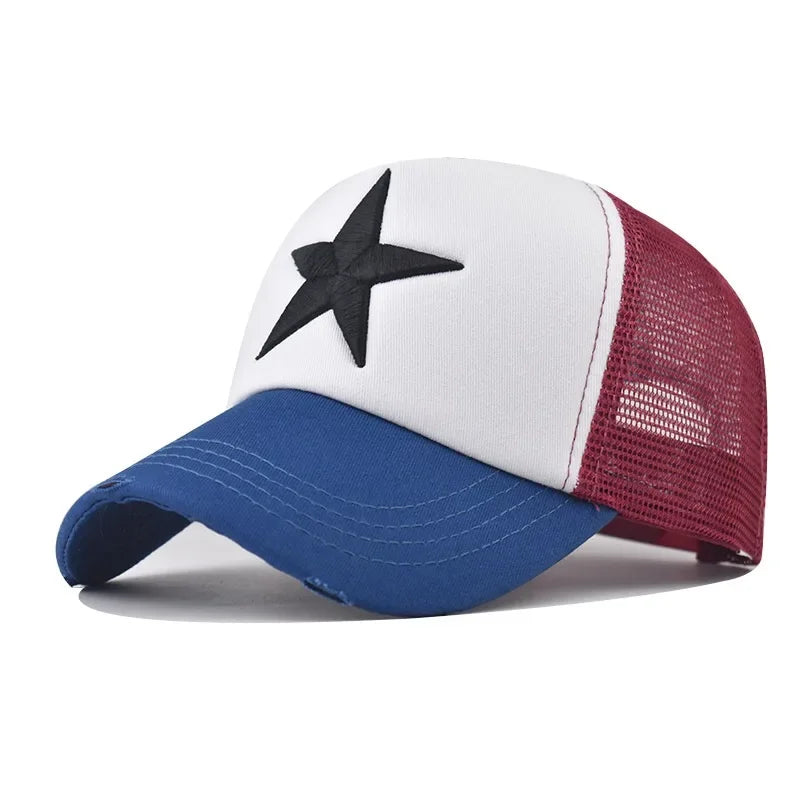 New Style Unisex Adjustable Mesh Cap Casual Plain Embroidery Five-Star Cotton Baseball Cap For Women Men