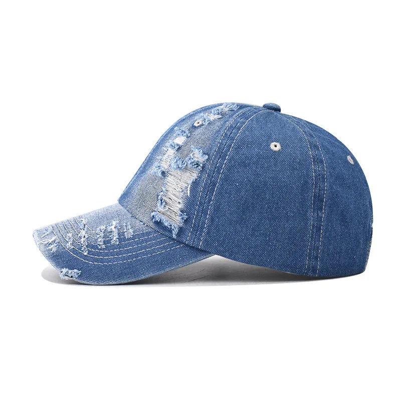 Tide Washed Denim Ripped Baseball Cap Spring Cotton Snapback Hat