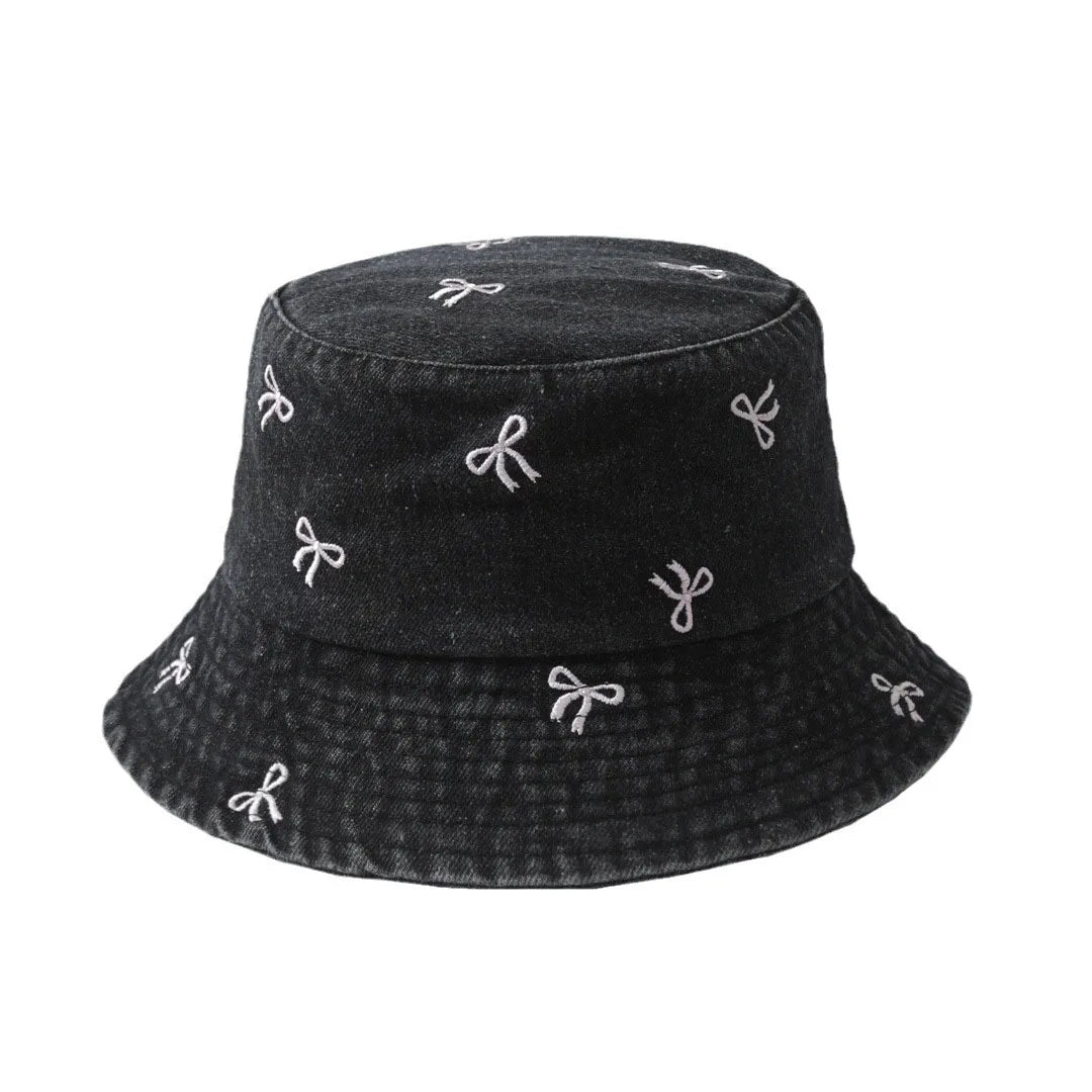 New Summer Hat For Women Denim Bucket Hat Embroidery Heart Butterfly Daisy