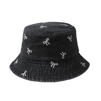 New Summer Hat For Women Denim Bucket Hat Embroidery Heart Butterfly Daisy