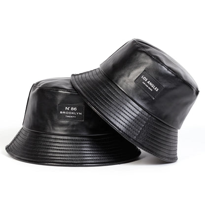 Unisex LOS ANGELES Label Personality Pu Leather Bucket Hats Fishermen Caps